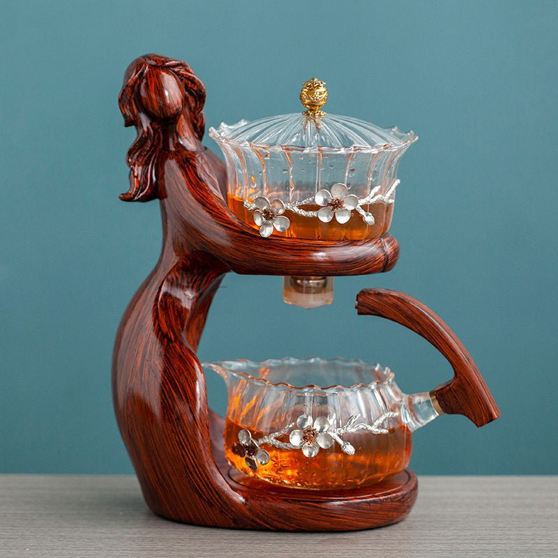 Maid Semi-Automatic Tea Set Tea Making Kungfu Teapot Automatic Tea Set Heat-Resistant Glass Holder Base Tea Infusers Tea Ware