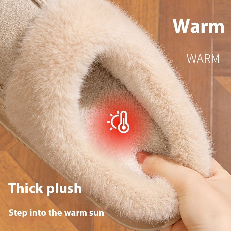 New Winter Cosy Warm Couple Style Concise Fluffy Slippers Women Men Non-Slip Soft Slides Indoor Mule Ladies' Home Cotton Shoes