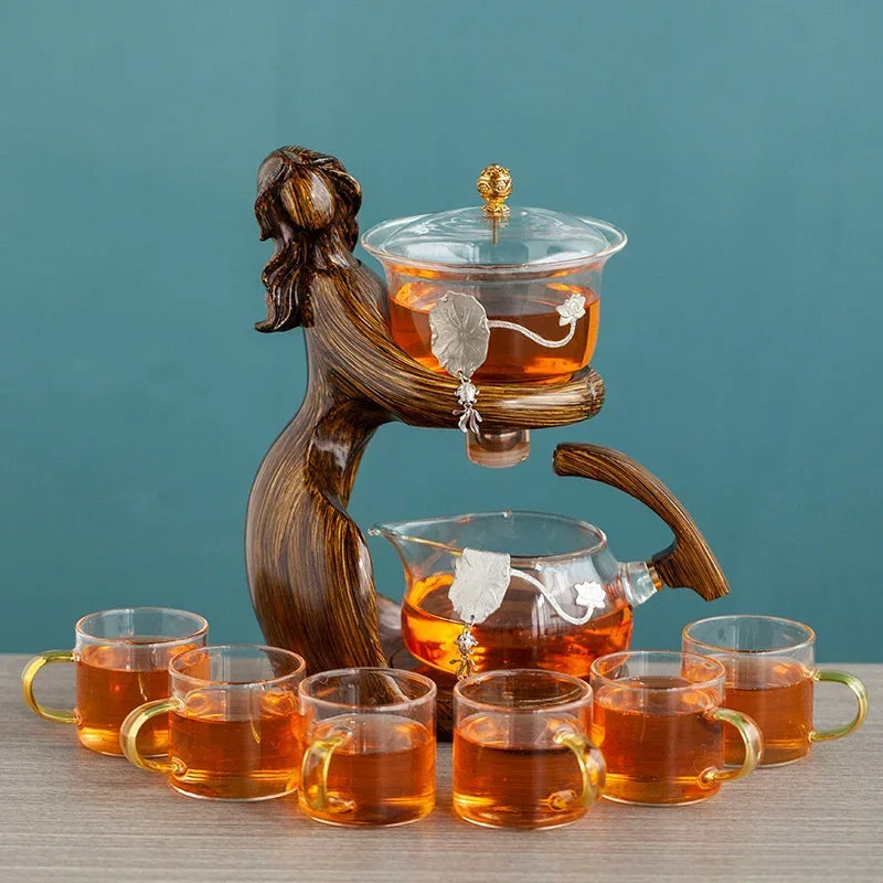 Maid Semi-Automatic Tea Set Tea Making Kungfu Teapot Automatic Tea Set Heat-Resistant Glass Holder Base Tea Infusers Tea Ware