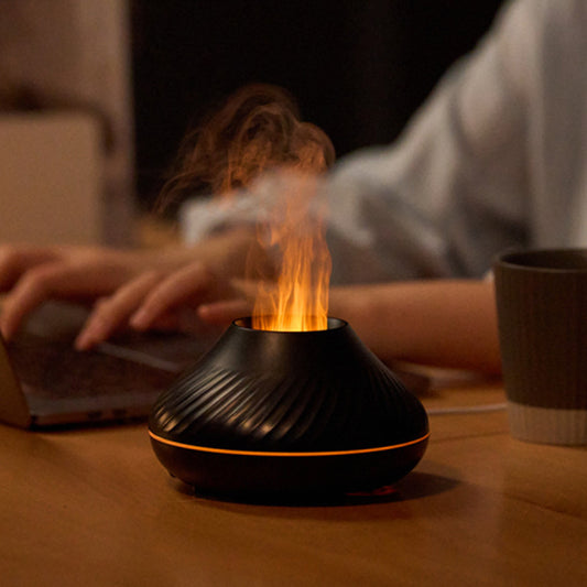 Newest RGB Flame Aroma Diffuser 130Ml 3D Colorful Flame Humidifier Fire Volcano Diffuser Flame