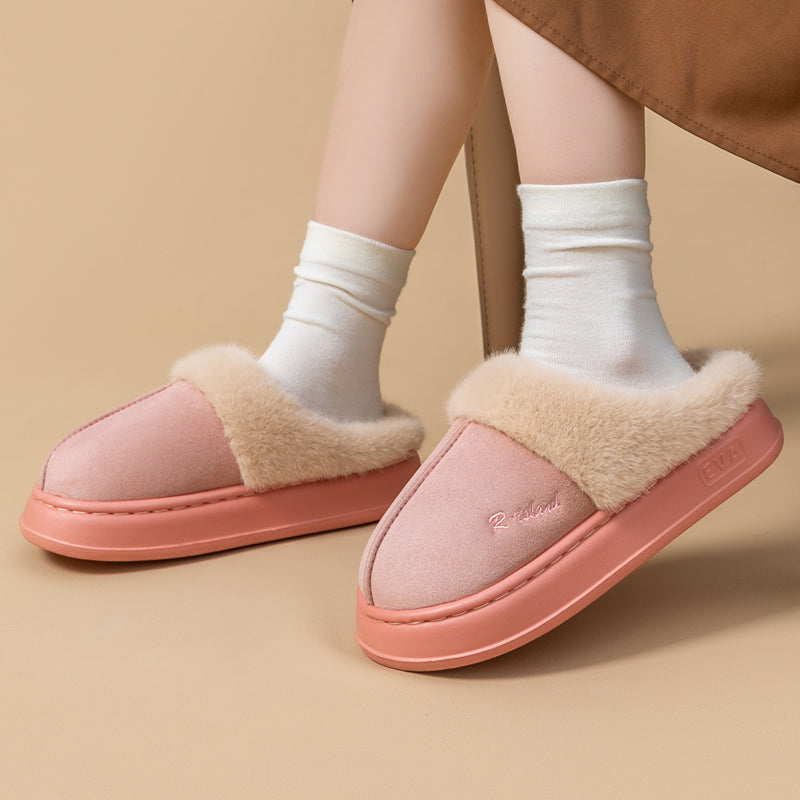 New Winter Cosy Warm Couple Style Concise Fluffy Slippers Women Men Non-Slip Soft Slides Indoor Mule Ladies' Home Cotton Shoes