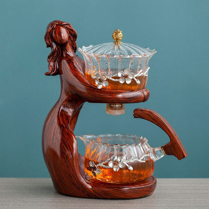 Maid Semi-Automatic Tea Set Tea Making Kungfu Teapot Automatic Tea Set Heat-Resistant Glass Holder Base Tea Infusers Tea Ware