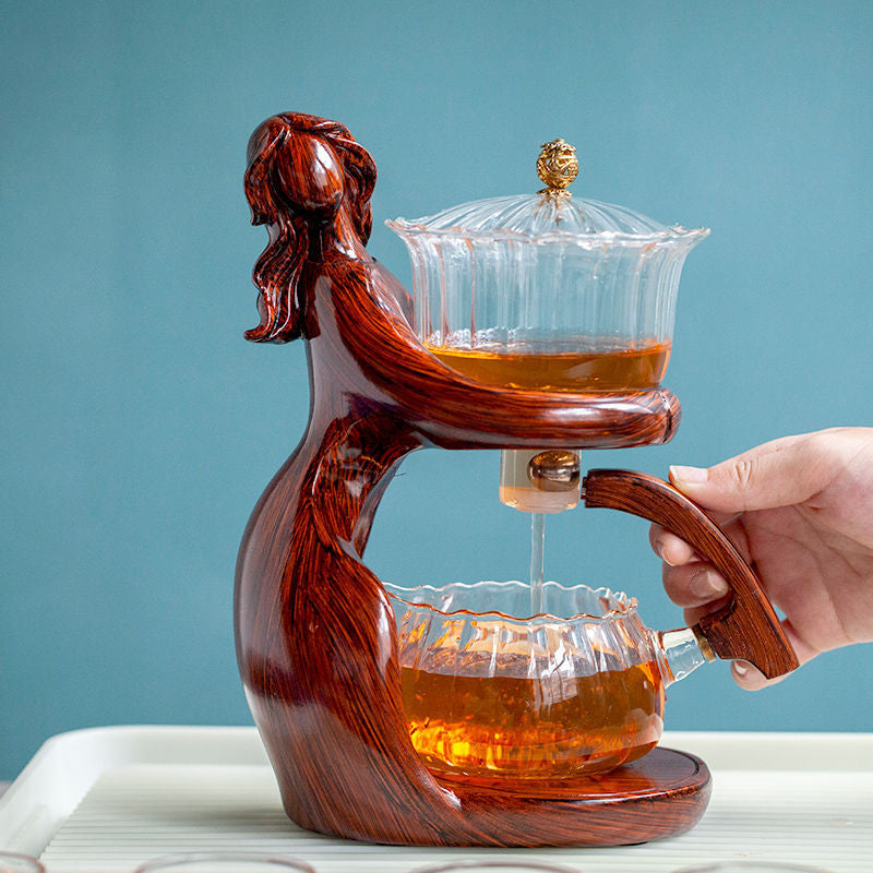 Maid Semi-Automatic Tea Set Tea Making Kungfu Teapot Automatic Tea Set Heat-Resistant Glass Holder Base Tea Infusers Tea Ware