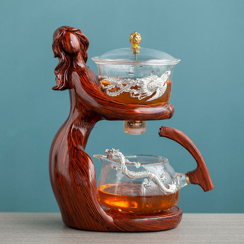 Maid Semi-Automatic Tea Set Tea Making Kungfu Teapot Automatic Tea Set Heat-Resistant Glass Holder Base Tea Infusers Tea Ware