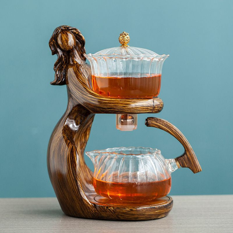 Maid Semi-Automatic Tea Set Tea Making Kungfu Teapot Automatic Tea Set Heat-Resistant Glass Holder Base Tea Infusers Tea Ware