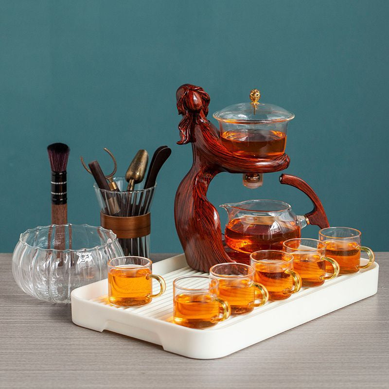 Maid Semi-Automatic Tea Set Tea Making Kungfu Teapot Automatic Tea Set Heat-Resistant Glass Holder Base Tea Infusers Tea Ware