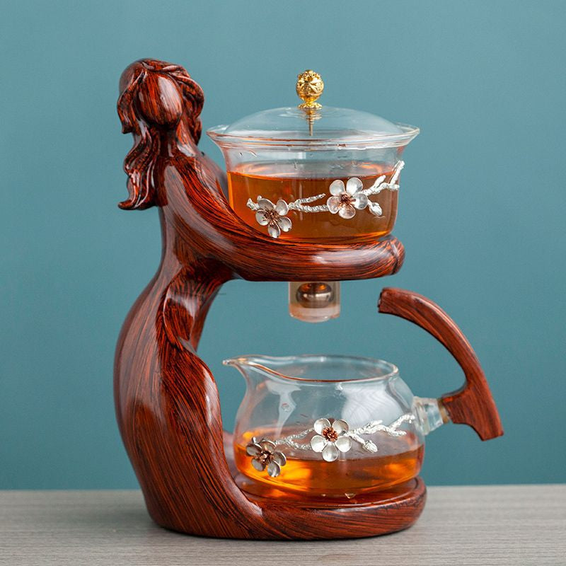 Maid Semi-Automatic Tea Set Tea Making Kungfu Teapot Automatic Tea Set Heat-Resistant Glass Holder Base Tea Infusers Tea Ware