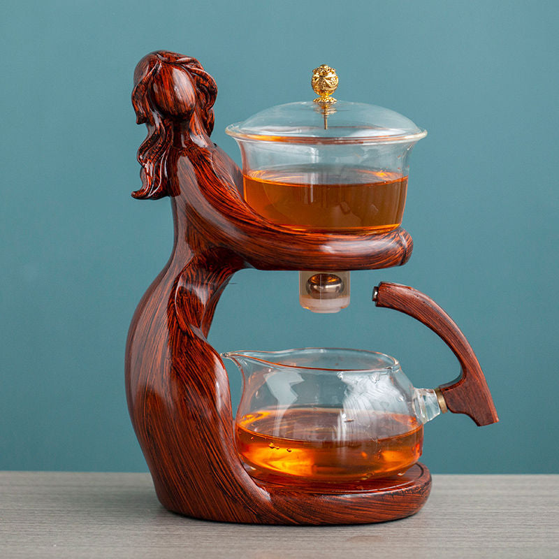 Maid Semi-Automatic Tea Set Tea Making Kungfu Teapot Automatic Tea Set Heat-Resistant Glass Holder Base Tea Infusers Tea Ware