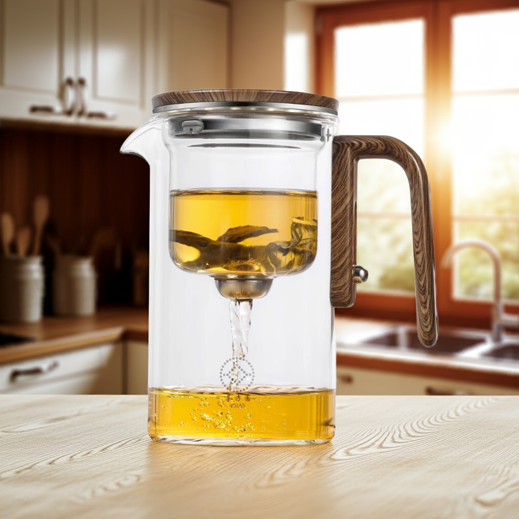 Magnetic Glass Teapot with Wooden Handle – 2-in-1