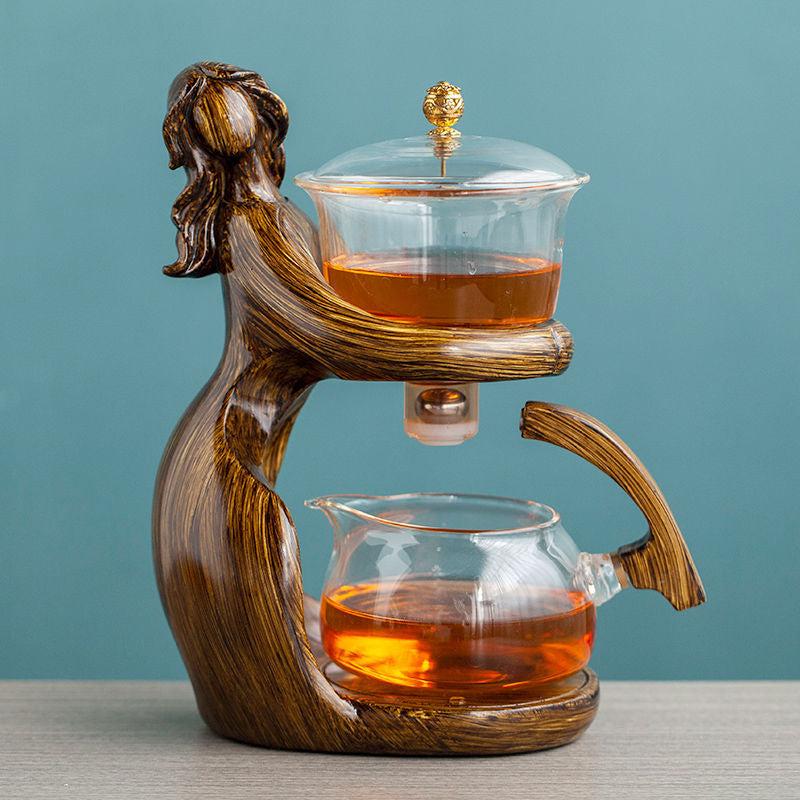 Maid Semi-Automatic Tea Set Tea Making Kungfu Teapot Automatic Tea Set Heat-Resistant Glass Holder Base Tea Infusers Tea Ware