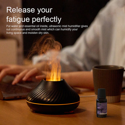 Newest RGB Flame Aroma Diffuser 130Ml 3D Colorful Flame Humidifier Fire Volcano Diffuser Flame