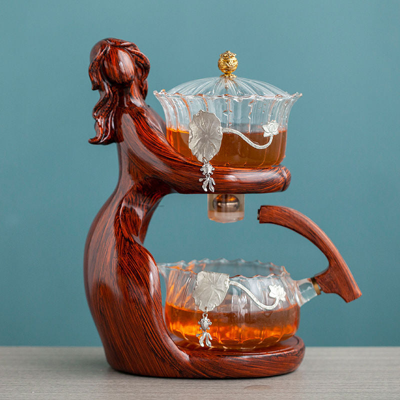 Maid Semi-Automatic Tea Set Tea Making Kungfu Teapot Automatic Tea Set Heat-Resistant Glass Holder Base Tea Infusers Tea Ware