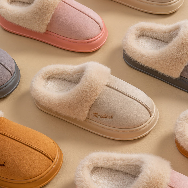 New Winter Cosy Warm Couple Style Concise Fluffy Slippers Women Men Non-Slip Soft Slides Indoor Mule Ladies' Home Cotton Shoes