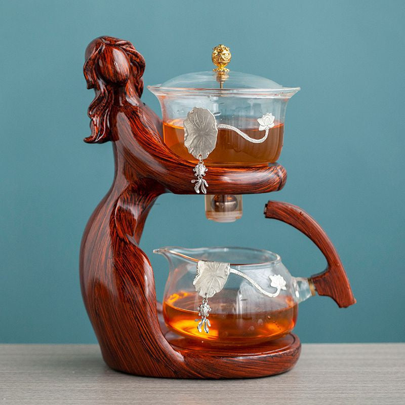 Maid Semi-Automatic Tea Set Tea Making Kungfu Teapot Automatic Tea Set Heat-Resistant Glass Holder Base Tea Infusers Tea Ware