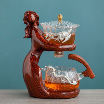 Maid Semi-Automatic Tea Set Tea Making Kungfu Teapot Automatic Tea Set Heat-Resistant Glass Holder Base Tea Infusers Tea Ware