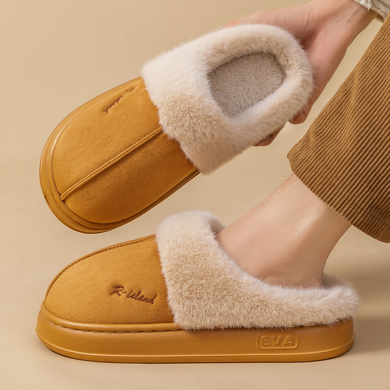 New Winter Cosy Warm Couple Style Concise Fluffy Slippers Women Men Non-Slip Soft Slides Indoor Mule Ladies' Home Cotton Shoes