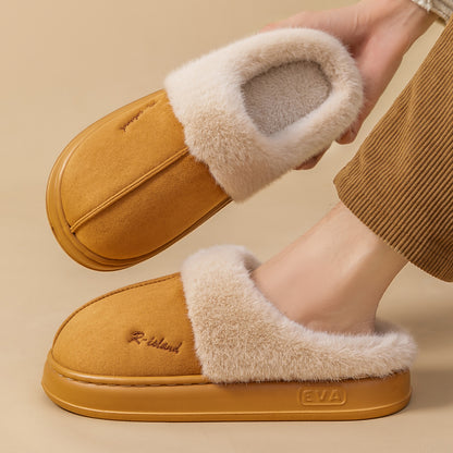 New Winter Cosy Warm Couple Style Concise Fluffy Slippers Women Men Non-Slip Soft Slides Indoor Mule Ladies' Home Cotton Shoes